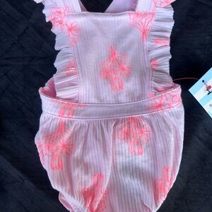 Cat & Jack Pink Ribbed Floral Romper with Neon Pink Flowers